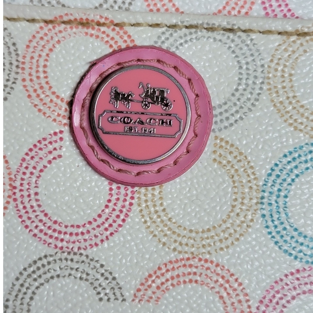 Coach Waverly Optic Art Coin Purse  multi-color signature C W/ Pink Leather Trim - Picture 7 of 15